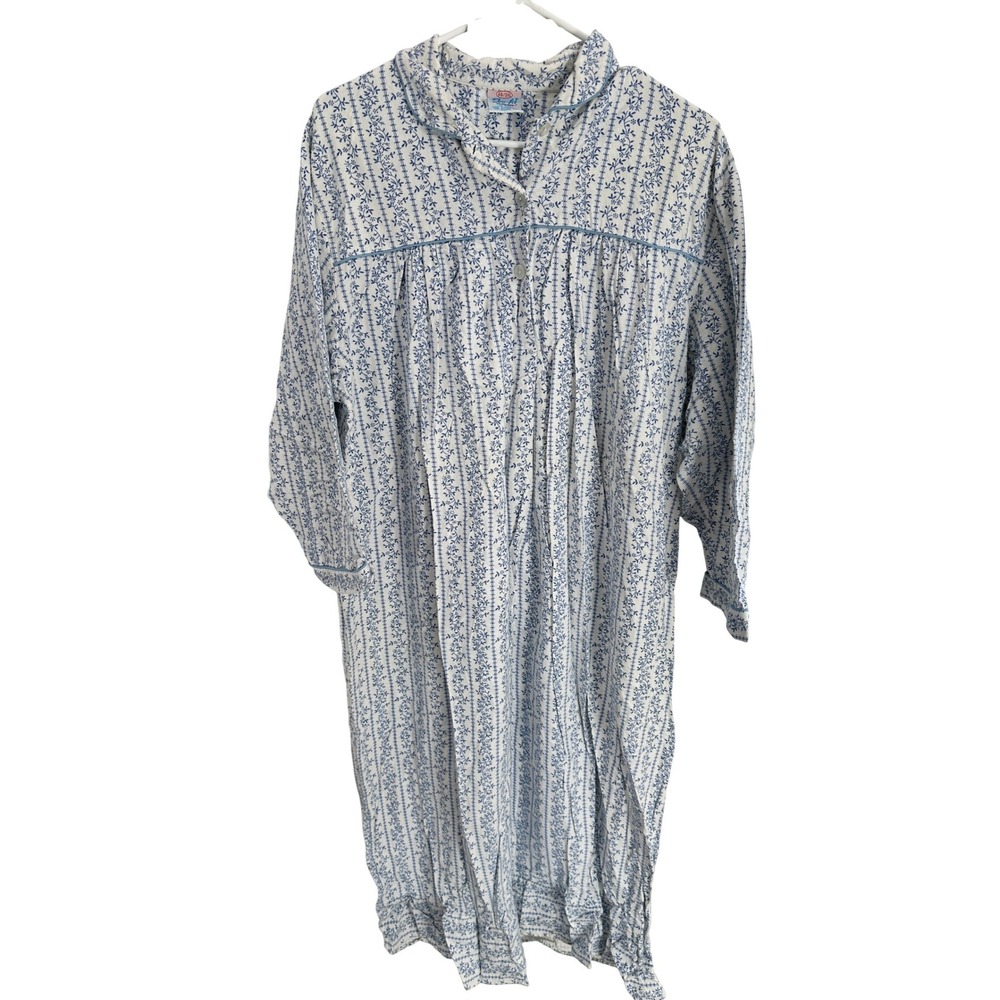 Vtg Tru Fit Womens 3XL Blue Floral Cotton Nightgown flannel cottagecore grandma‎